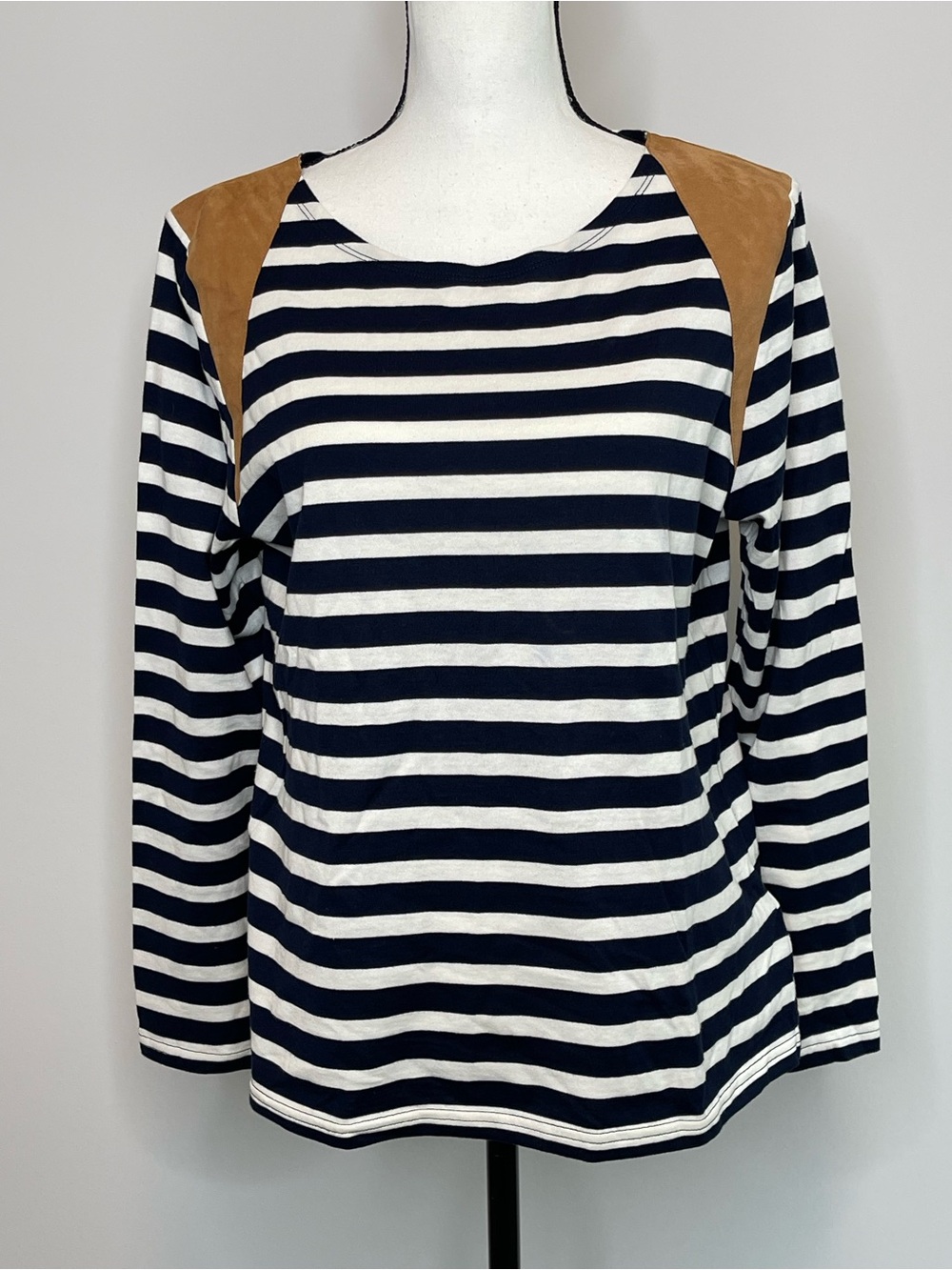 J.Crew size large striped cotton and leather top casual business stripes